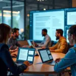 Совместная работа команды в облаке с использованием документа на экране компьютера